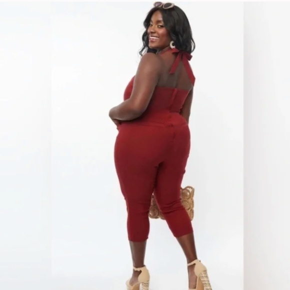 UNIQUE VINTAGE Marcel Halter Pin-Up Jumpsuit Pansuit Burgundy • size 3X NWT - Picture 3 of 4